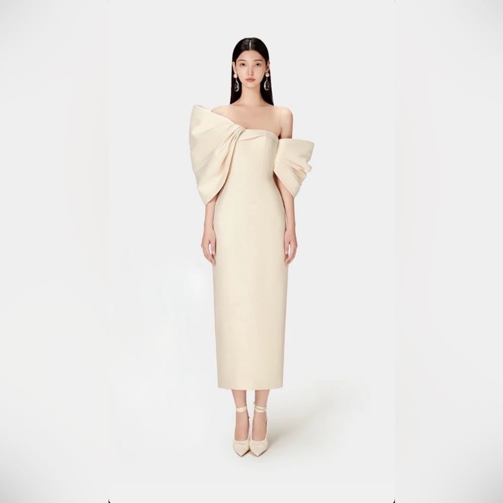 Elegant Cream Off-Shoulder Dress